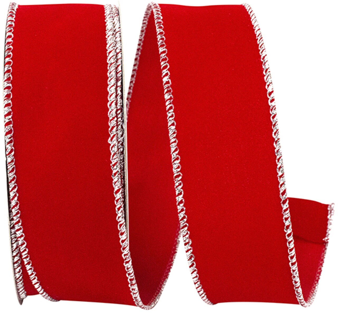 Outdoor Ribbon --- 1-1/2 inch x 10 yards - Value Velvet Wired Edge Ribbon -- Red / Silver Color